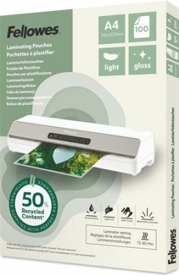 Meleglamináló fólia, 80 mikron, A4, fényes, 100 db, FELLOWES "Light"