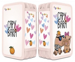 Tolltartó, töltött, 3 emeletes, cipzáras, "Gimboo", rózsaszín, kapibara